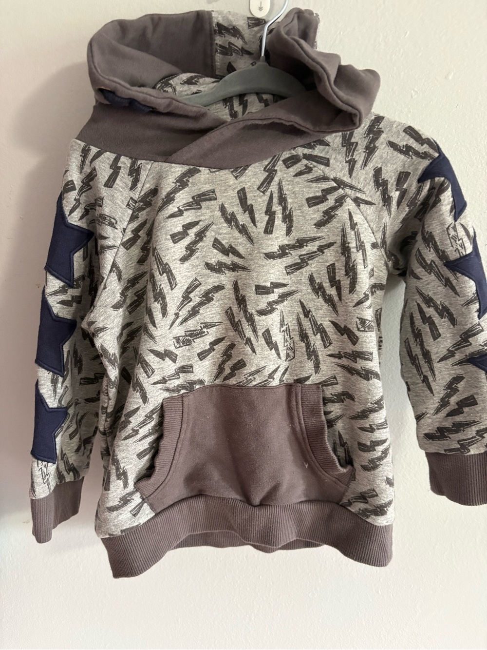 Fierce Frank Gray Lightning Bolt Hoodie with Navy Accents